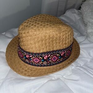 Woven Straw Hat with Floral Band
